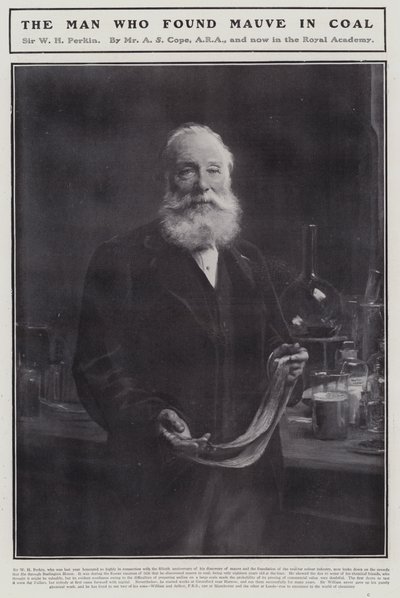 William Henry Perkin, químico inglés que descubrió el primer tinte orgánico sintético, la mauveína de Arthur Stockdale Cope