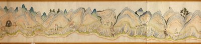 16.000. suministrados. Orientado con el norte a la derecha. Relieve mostrado pictóricamente. Vista de pájaro. Cubre el río Wei en Baoji Xian, Shanxi Sheng hasta Shu Dao en la frontera Shanxi-Sichuan. Muestra los asentamientos, las paradas de descanso, las  de Arthur W. Hummel