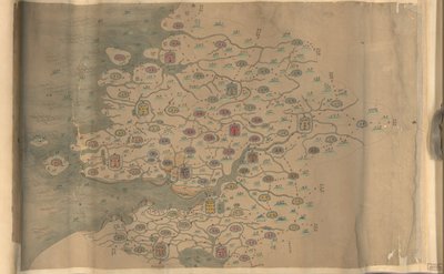 850.000. Suministrado. Orientado con el norte hacia abajo. El relieve se muestra de forma pictórica. Mapa pictórico. Pluma y tinta y acuarela. Muestra las montañas, la costa, las islas y las carreteras de la provincia de Zhejiang. Compra de Hummel 1930, no de Arthur W. Hummel