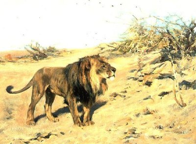 Un león entre los matorrales de Arthur Wardle