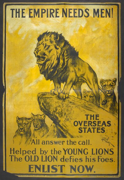 El imperio necesita hombres Cartel de reclutamiento dirigido a las colonias británicas. de Arthur Wardle
