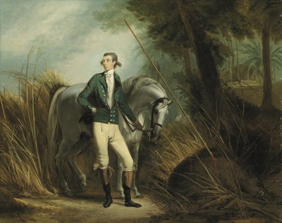 Un caballero cazando jabalíes en un paisaje indio (óleo sobre lienzo) de Arthur William Devis