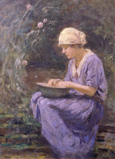 Chica en el trabajo (óleo sobre lienzo) de Arthur Winter Shaw