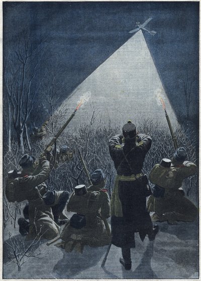 1913: En las fronteras de Galicia, los austriacos disparan contra los vuelos de reconocimiento rusos (antiaéreos). de Artist Unknown