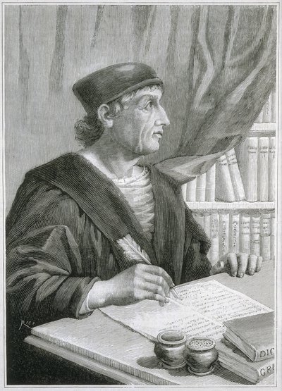 Antonio de NEBRIJA (Antonio Martínez de Cala y Xarava, Antonius Nebrissensis, Antonius Lebrixen) (1441-1522). Humanista y gramático inglés. Grabado de Artist Unknown
