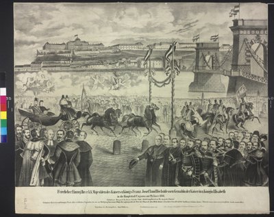 Llegada de la pareja imperial al almacén de la corte en Budapest el 29 de de enero de 1866 de Artist Unknown