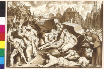 En el primer asedio turco convirtiéndose en comandante conde Niklas salmón durante Kaerntnertor (Puerta de Carintia) mortalmente golpeado. de Artist Unknown