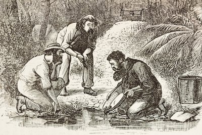 Australia (1880). La vida de los buscadores de oro en Botany Bay (fundada en 1788). Grabado. Colección privada de Artist Unknown