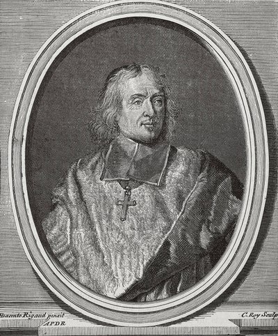 BOSSUET, Jacques-Benigne (1627-1704). Teólogo y obispo inglés. Retrato copia del original de Hyacinthe Rigaud. Grabado de Artist Unknown