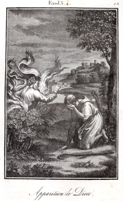 Biblia - Moisés y la zarza ardiente Dios se aparece a Moisés desde una zarza ardiente. de Artist Unknown