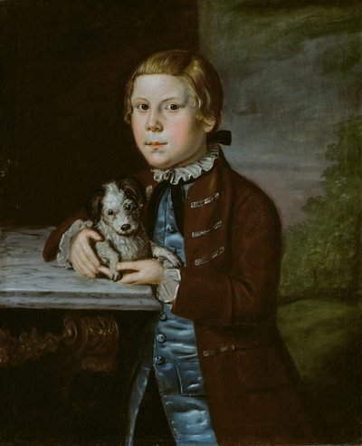 Niño de la familia Hallett con perro de Artist Unknown