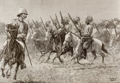 Imperio británico (s. XIX). Los nuevos regimientos de Birmania. Compañía de Infantería Montada del Segundo Regimiento. Grabado. de Artist Unknown