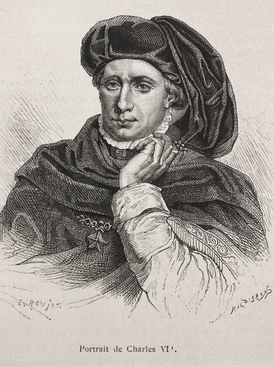 CARLOS VI de Francia, llamado "el Bienamado" (1368-1422). Rey de Francia (1380-1422), dinastía Valois. Grabado. de Artist Unknown