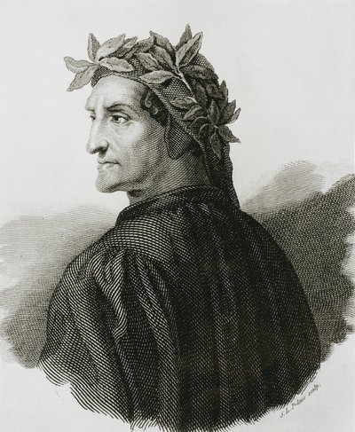 DANTE ALIGHIERI (1265-1321). Poeta italiano; Rafael (1483-1520). Reproducción de un fresco de Rafael. Grabado. de Artist Unknown