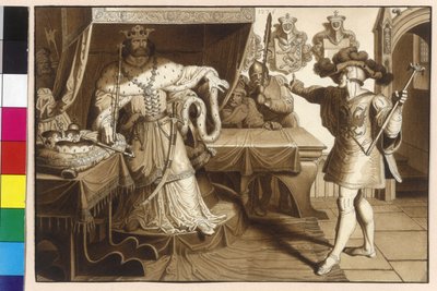 El emperador Rodolfo de Habsburgo postula al rey Ottokar II por su heraldo a la restitución del feudo imperial Austria y Estiria el de Artist Unknown