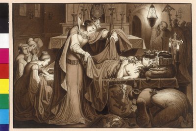 La emperatriz Ana envuelve en un sudario el cadáver del rey Ottokar en el monasterio escocés de Artist Unknown