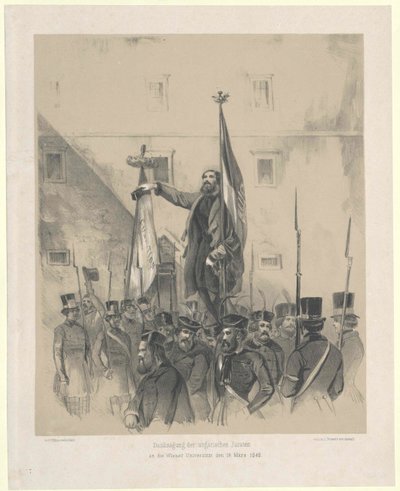 Agradecimiento de los jurados húngaros en la universidad vienesa el 16 de marzo de 1848 de Artist Unknown