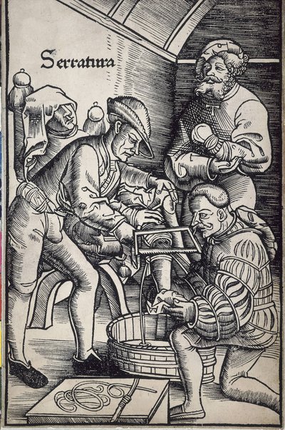 Gersdorff, Hans von (1455 - 1529). Cirujano alemán. Amputación de una pierna. Xilografía de Hans Wechtlin para el libro "Feldtbuch der Wundartzney" (Libro de campo de cirugía) de Artist Unknown