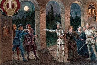 Leonora secuestrada del convento por Manrico, Acto II escena 5 de la ópera "Il Trovatore" de Giuseppe Verdi de Artist Unknown
