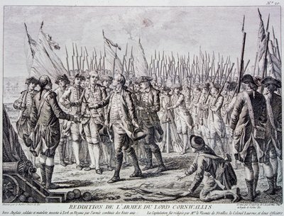 Rendición del ejército británico en Yorktown por Lord Corwallis (grabado) de Artist Unknown