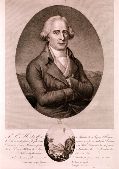 MONTGOLFIER Joseph Michel, pionero de la aviación (aguafuerte) de Artist Unknown