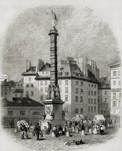 París. Vendedores de agua delante de la fuente de la plaza Chatelet (grabado) de Artist Unknown
