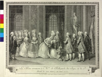 La reina María Antonieta anuncia a Madame de Bellegarde 1777 la liberación de su cónyuge de Artist Unknown