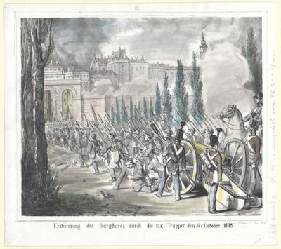 Asalto de la puerta del castillo por las tropas del K.K. el 31 de octubre de 1848 de Artist Unknown