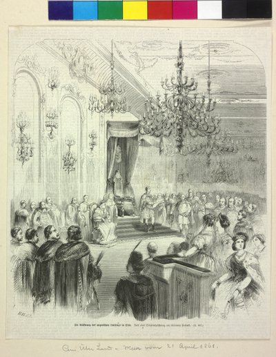 Inauguración del Parlamento húngaro en Buda el 6 de abril de 1861 por el conde George Apponyi. de Artist Unknown