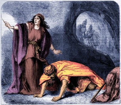 La resurrección de Samuel por la bruja de Endor -Biblia (imprimir) de Artist Unknown