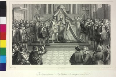 Boda del rey Mateo I con la archiduquesa Ana por el cardenal Francisco de Dietrichstein el 4 de diciembre de 1611 de Artist Unknown