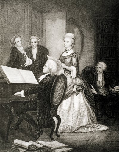 Wolfgang Amadeus Mozart acompañando al piano a la soprano Caterina Cavalieri. de Artist Unknown