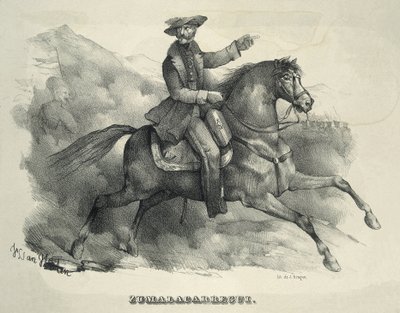 ZUMALACARREGUI, Tomás (1788-1835). General carlista. España. Primera Guerra Carlista. Zumalacarregui montando a caballo. Grabado. de Artist Unknown