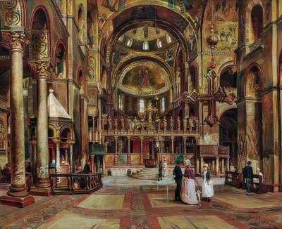 En el interior de la Basílica de San Marcos, Venecia. 1886 de Arturo Ferrari