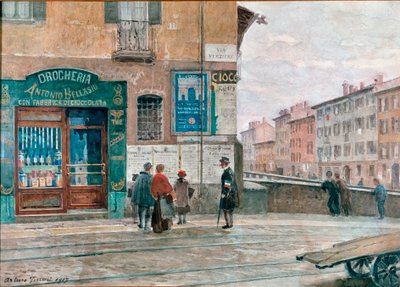 Milán, vista desde el puente de Porta Vittoria (Verziere) Acuarela de Arturo Ferrari (1861-1932) 1917 Milán, Museo di Milano de Arturo Ferrari