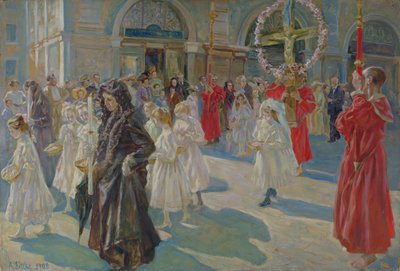 Procesión del Corpus Christi en Piazza Grande en Trieste, 1908 de Arturo Fittke