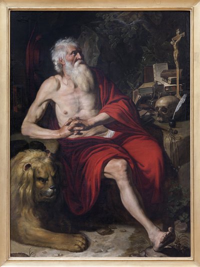 San Jerónimo meditando, Pintura atribuida a Artus Wolffort (1581-1641). Fotografía, KIM Youngtae, Lyon, Museo de Bellas Artes de Lyon. de Artus Wolfaerts or Wolffort