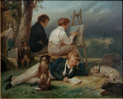 Los tres hermanos Scheffer en un paisaje de Ary Scheffer
