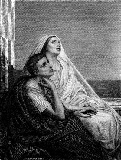 Santa Mónica con San Agustín - en el frontispicio de la Historia de Santa Mónica por el Abad Bougaud, Librería Poussielgue 1866 de Ary Scheffer