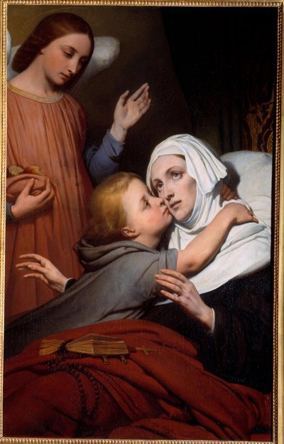 El niño caritativo. Un niño pequeño da un beso a una mujer enferma de Ary Scheffer