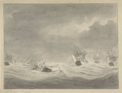 El hundimiento del barco La Unión bajo el capitán Graaf van Welderen en el Mar del Norte, el 19 de octubre de 1782 de Ary van Wanum