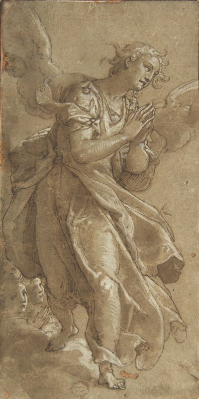 Un ángel de pie y dos querubines, ca. 1566 de Ascribed to Federico Zuccaro.