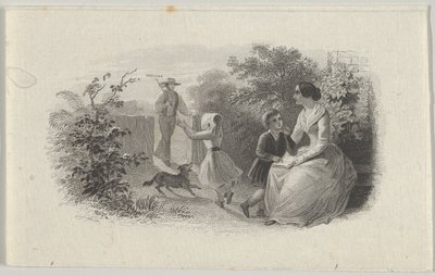 Viñeta de billete con una familia en un jardín, ca. 1824-37 de Asher Brown Durand.