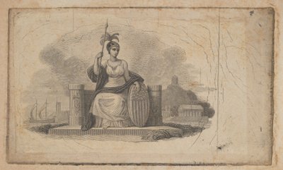Viñeta de billete con figura femenina representando a América, ca. 1824-37 de Asher Brown Durand.