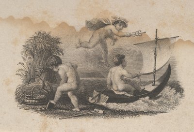 Viñeta de billete con tres putti simbolizando el comercio y la agricultura, ca. 1824-37 de Asher Brown Durand.