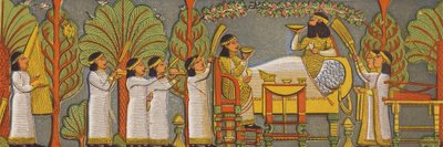 Escena de banquete asirio (litografía en color) de Assyrian