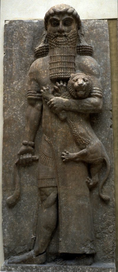 Héroe Gilgamesh dominando un león, 722-705 a.C. de Assyrian
