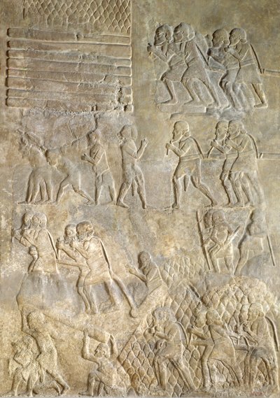 Relieve que representa porteadores llevando madera a la costa para su transporte por mar, del Palacio de Sargón II, Khorsabad, Irak de Assyrian