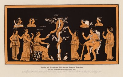 Heracles robando las manzanas de oro del Jardín de las Hespérides (litografía en color) de Asteas Asteas