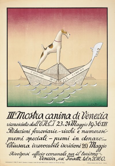 Cartel que anuncia una exposición canina en Venecia de Astolfo De Maria